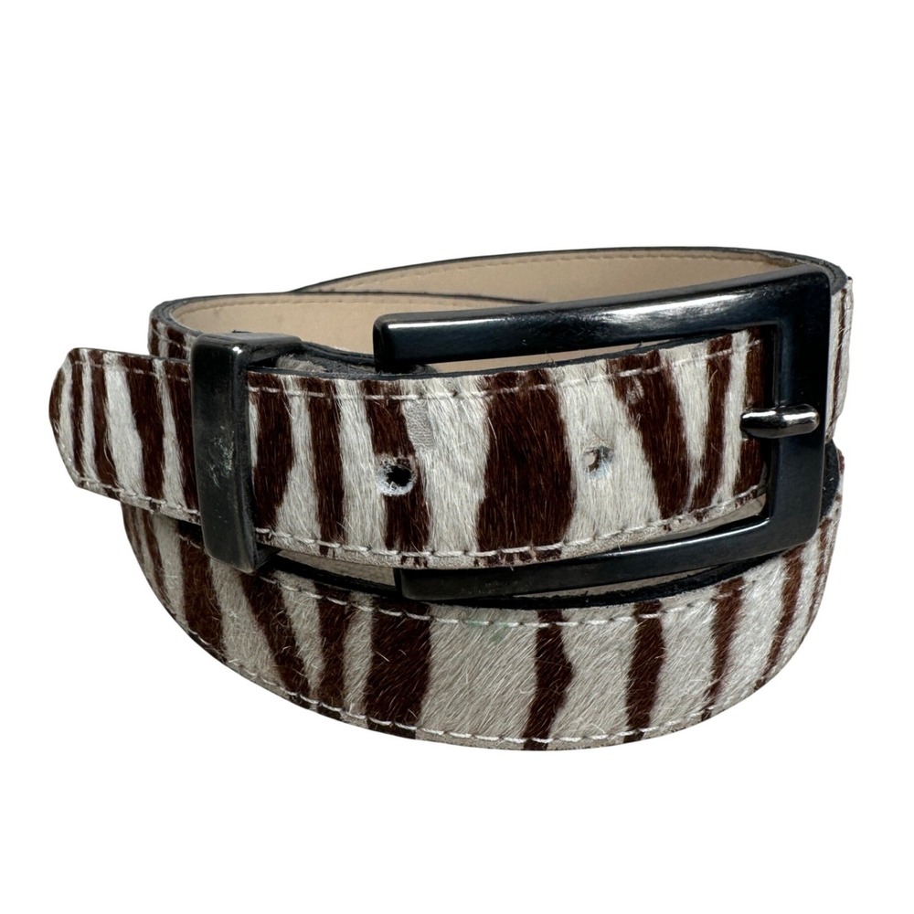 Elite Zebra Print Calf Hair Belt Brown White Womens Medium 90s Vintage